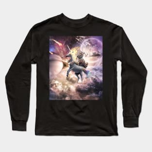 Big Cat Tiger Riding Evil Fire Unicorn In Space Long Sleeve T-Shirt